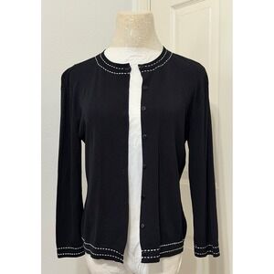 Finity Petite Womens sz PM Black Button Front Cardigan Sweater Careerwear Office